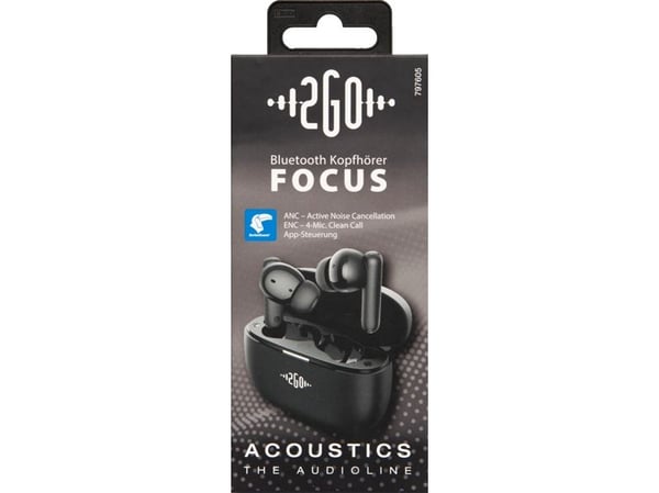 2GO Focus-hodetelefoner True Wireless Stereo (TWS) In-ear-tilkobling/musikk Bluetooth Svart