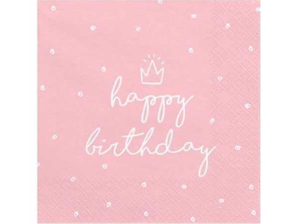 Happy birthday servietter, lyserød