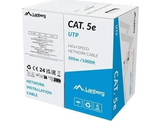 KAAPELI LAN UTP CAT.5E 305M DRUT CCA SZARY FLUKE LÄPÄISSYT LANBERG