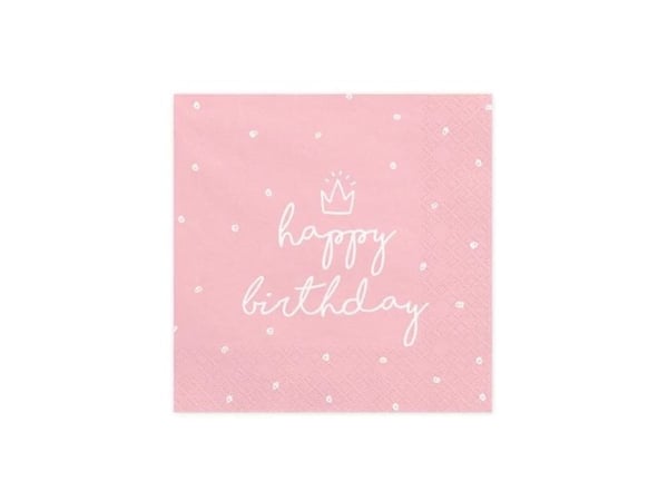 Happy birthday servietter, lyserød