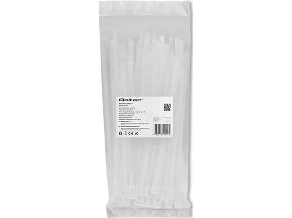 Qoltec - Nippusiteet - uudelleen käytettävä, itselukittuva, UV, 4,8 * 200 mm - 20 cm - valkoinen (100 kpl pakkaus)