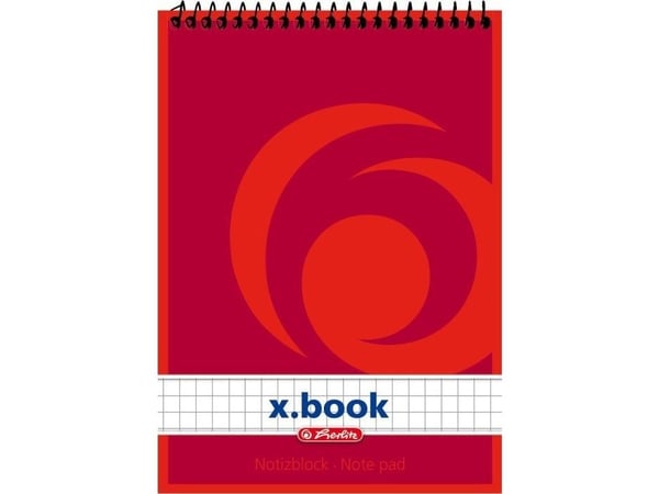 herlitz spiralimuistilista x-kirja, DIN A6, 50 arkkia, ruutukuvioitu 60 g/m², puuvapaa, punainen kansilehti, tukeva pahvinen selkämys (110635)
