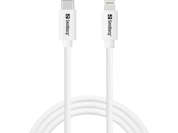 Sandberg - Lightning-kabel - Lightning hann til 24 pin USB-C hann - 1 m - hvit - Power Delivery-støtte