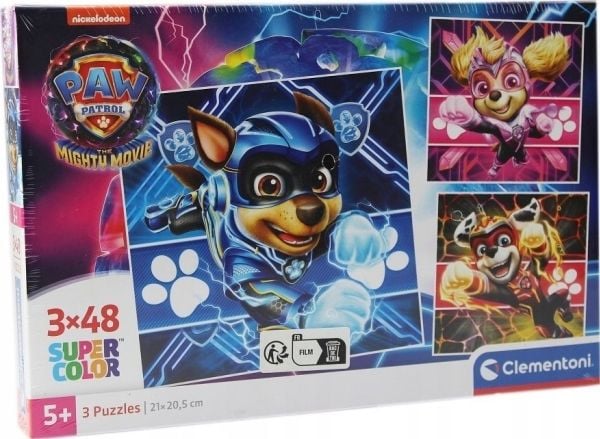 Clementoni puslespill 3x48 brikker SuperColor firkant Psi Patrol PAW Patrol Mighty Movie 25303