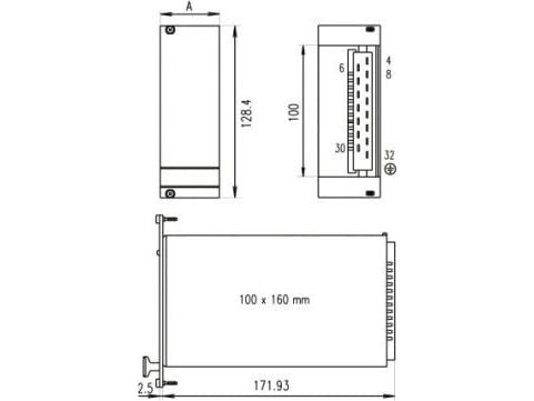 Serverkabinett SCHROFF frontpanel til PSG dobbel, 3 HE/14 HE, skjermet 2,5 mm Al, anodisert forside, bakre ledende