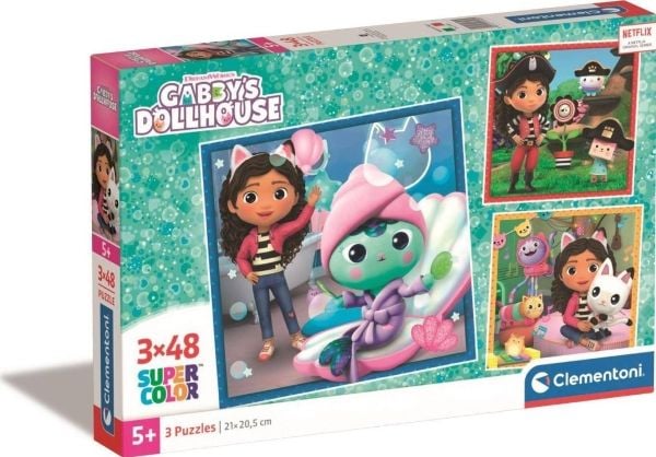 Clementoni puslespill 3x48 brikker SuperColor Kattedomen Gabi. Gabby's Dollhouse 25300