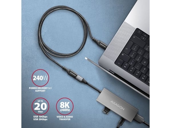 AXAGON BUCM32-CF05AB - USB-forlengelseskabel - 24 pin USB-C (hunn) til 24 pin USB-C (hann) - USB 3.2 Gen 2x2 - 48 V - 5 A - 50 cm - 4K 120 Hz støtt...
