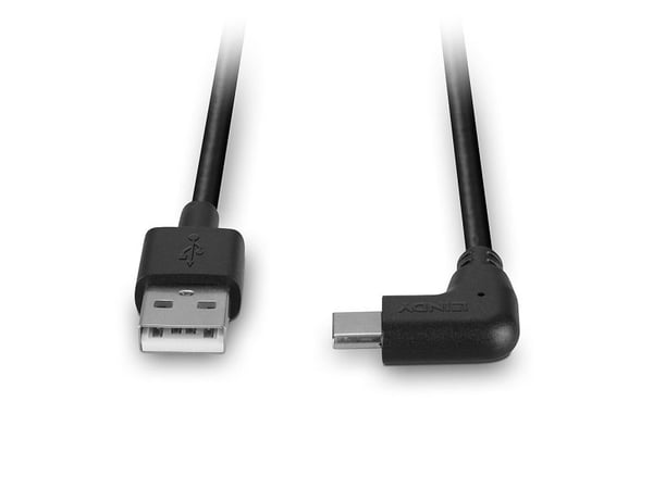 Lindy USB 2.0 tyyppi A-C kaapeli 90° kulmassa 1.0m (32001)