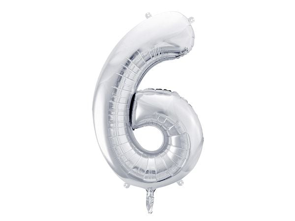 Party Deco Folieballong Nummer "6", 86cm, universal sølv