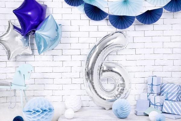 Party Deco Folieballong Nummer "6", 86cm, universal sølv