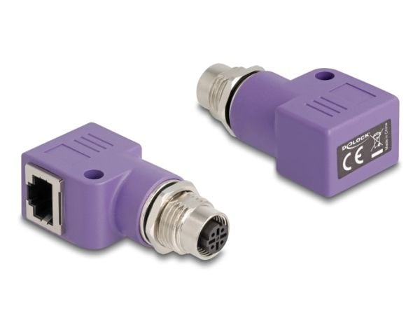 Delock - Nettverksadapter - 4 pin M12-D (hunn) gjenget til RJ-45 (hunn) vinklet - STP - CAT 5e - D-coded - fiolett