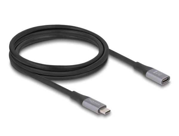 Delock USB 40 Gbps -jatkojohto USB Type-C uros - naaras PD 3.1 240 W 2 m harmaa metallia