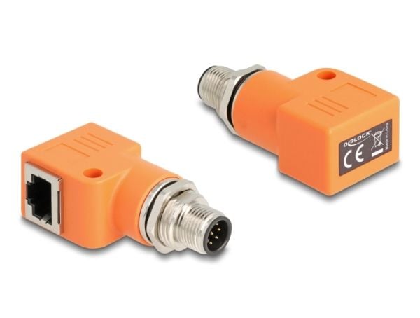 Delock - Nettverksadapter - 8 pin M12-A (hann) til RJ-45 (hunn) vinklet - STP - CAT 5e - A-kodet - oransje