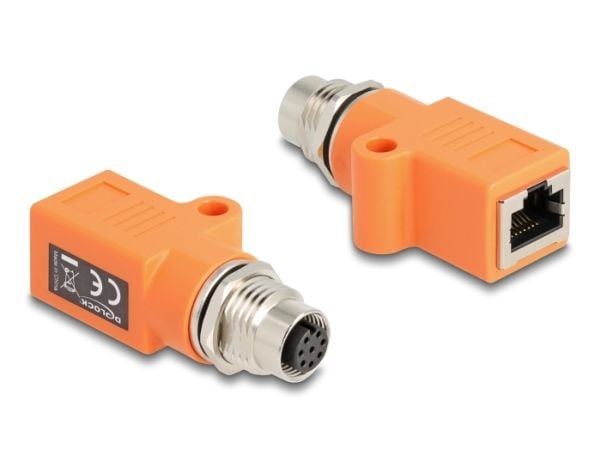 Delock - Nettverksadapter - 8-pins M12 (hunn) gjenget til RJ-45 (hunn) - STP - CAT 5e - A-kodet - oransje