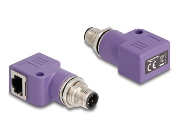 Delock - Nettverksadapter - 4 pin M12-D (hann) gjenget til RJ-45 (hunn) vinklet - STP - CAT 5e - D-coded - fiolett