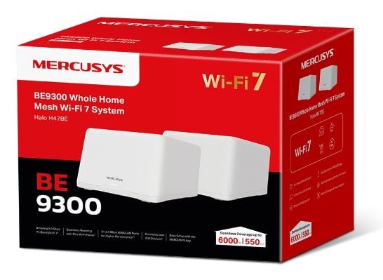 TP-Link HALO H47BE, Hvit, Mesh system, 550 m², Tri-band (2.4 GHz / 5 GHz / 5 GHz), Wi-Fi 7 (802.11be), 5760 Mbit/s
