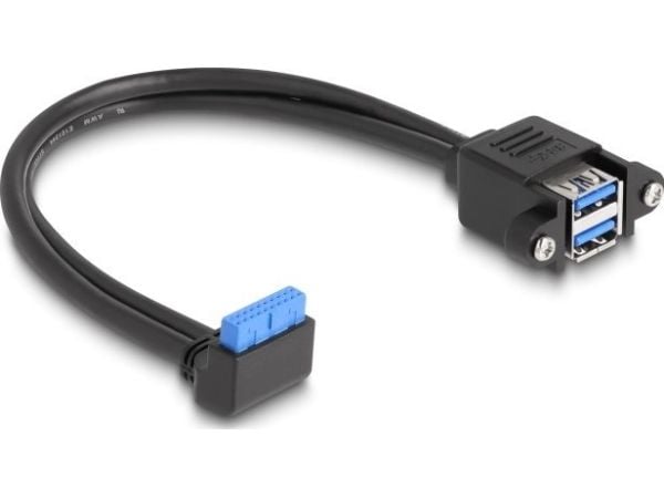 Delock-kabel USB 5 Gbps stolpekontakt 90° vinklet til 2 x USB 5 Gbps Type-A-kontakt for installasjon 50 cm