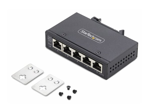 Startech 5-Port Unmanaged Industrial Ethernet Switch - IP30 - TAA - Switch - ikke-styrt - 5 x 10/100/1000Base-T - DIN-skinnemonterbar, veggmonterba...