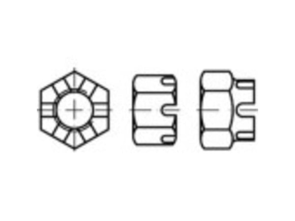 TOOLCRAFT TO-9978756 Kruunumutterit M48 DIN 935 Teräs 5 kpl