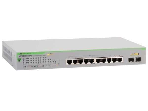 Allied Telesis GS950/10PS, Hallittu, Gigabit Ethernet (10/100/1000), Täysin kaksipuolinen, Power over Ethernet -tuki