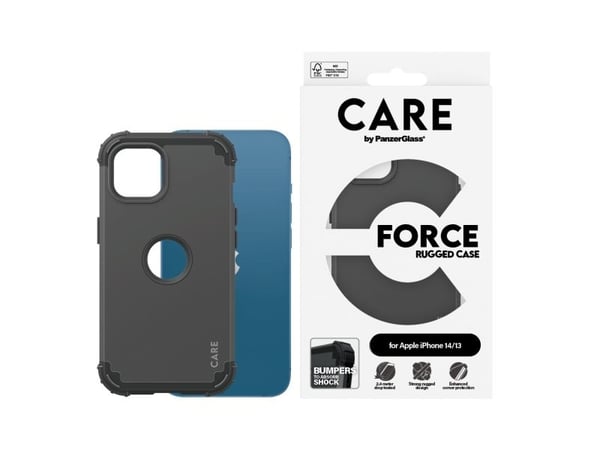 CARE by PanzerGlass FORCE - Baksidedeksel for mobiltelefon - robust - polykarbonat (PC), silikon - svart - for Apple iPhone 13, 14