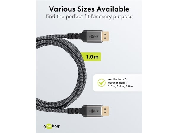 Goobay 75681, 3 m, DisplayPort, DisplayPort, Hankjønn, Hankjønn, 7680 x 4320 piksler