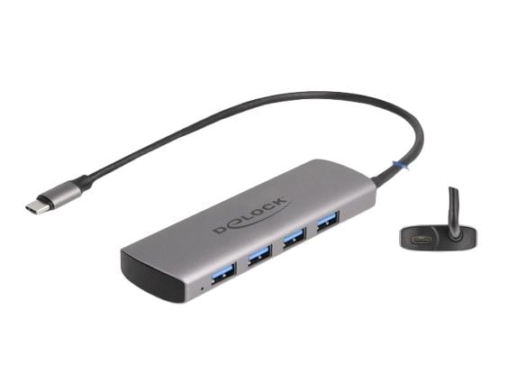 Delock USB 10 Gbps 4-porttinen USB Type-A -keskitin, jossa on USB Type-C-portti ja lisävirtapistoke