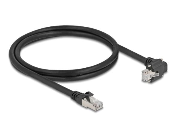 Delock - Nettverkskabel - RJ-45 (hann) til RJ-45 (hann) angled, screwable - 1 m - 7 mm - S/FTP - CAT 6 - støtte for Gigabit Ethernet, 20 mm screw d...