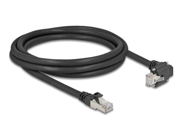 Delock GigE kamerakabel RJ45 plugg 90° vinklet med skruer til RJ45 plugg Cat.6 S/FTP 2 m svart