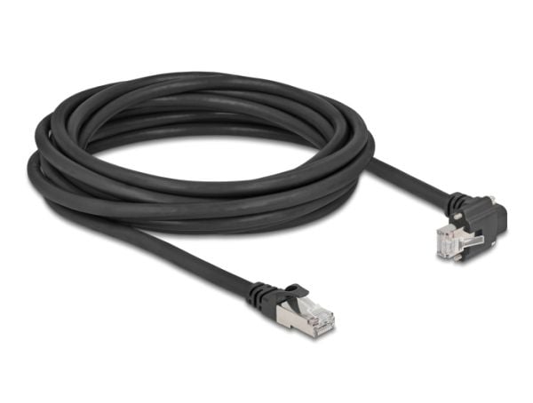 Delock GigE kamerakabel RJ45 plugg 90° vinklet med skruer til RJ45 plugg Cat.6 S/FTP 5 m svart