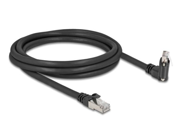 Delock - Nettverkskabel - RJ-45 (hann) rett til RJ-45 (hann) angled, rotating, screwable - 2 m - 7 mm - S/FTP - CAT 6 - uten hindringer, støtte for...
