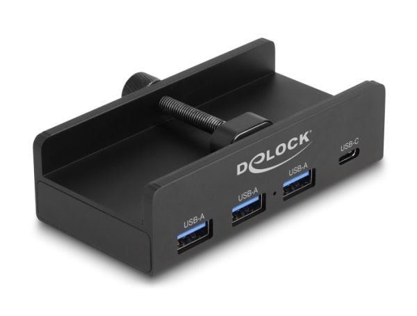 Delock ulkoinen USB 5 Gbps 4-porttinen keskittimen 3 x USB Type-A ja 1 x USB Type-C lukitusruuvilla varustettuna