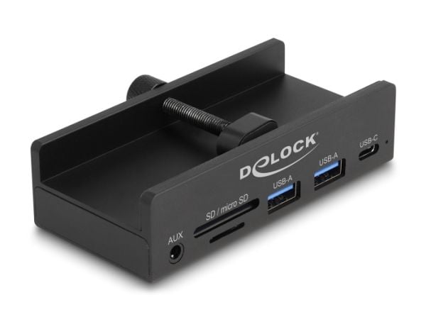 Delock - Hubb - 2 slot card reader, 5 Gbps, external, with locking screw - 1 x USB-C + 2 x USB - skrivbordsmodell