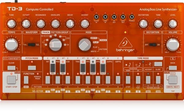 Behringer TD-3-TG Bass line synthesizer, gjennomsiktig oransje