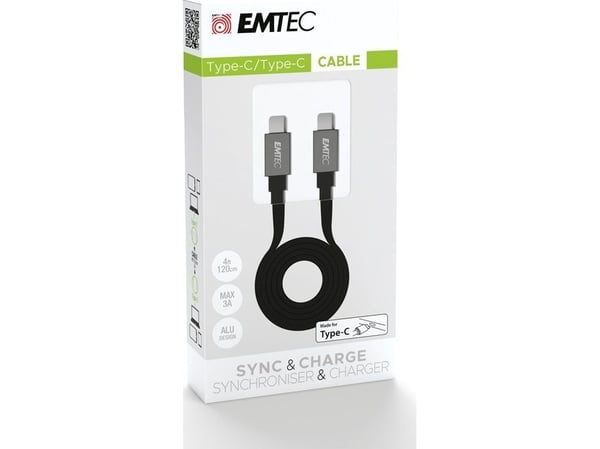 EMTEC T700 - USB-kabel - USB-C (hann) til USB-C (hann) - 3 A - 1.2 m - flat