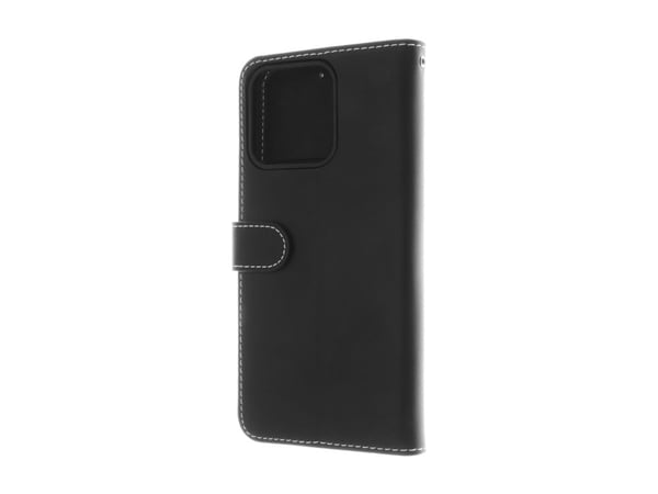 Insmat - Flipdeksel til mobiltelefon - ekte skinn, papp+papir+aluminiumsfolie, polykarbonat (PC), bomullssøm - svart - til Honor 200 Smart