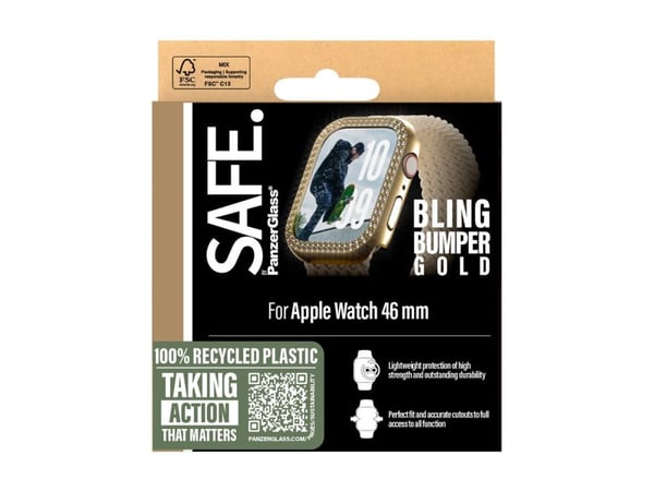 SAFE. by PanzerGlass - Støtfanger for smartarmåndsur - 46mm - polykarbonat - bling-gull - for Apple Watch Series 10 (GPS + Cellular) (46 mm), Serie...