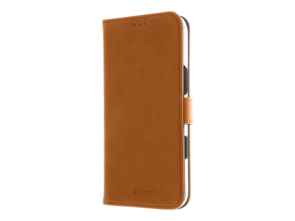 Insmat Premium - Lommebok for mobiltelefon - ekte skinn, kartong+papir+aluminiumsfolie, polykarbonat, bomullssting - brun - for Apple iPhone 16 Pro...