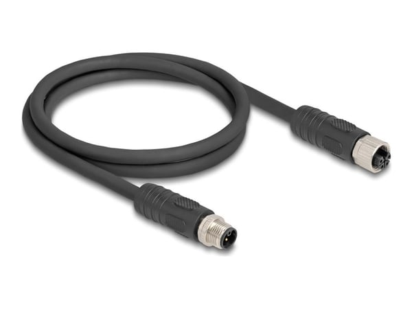 Delock M12-kabel L-kodad 4-polig hane till hona PUR dragkedje-kompatibel 1 m svart