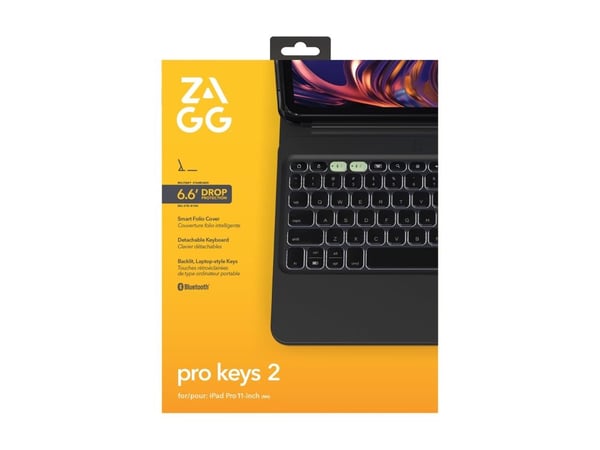 ZAGG Pro Keys 2 - Tastatur og folioveske (foliodekke) - bakgrunnsbelyst - trådløs - Bluetooth - QWERTY - Nordisk - for Apple 11-inch iPad Pro Wi-Fi...