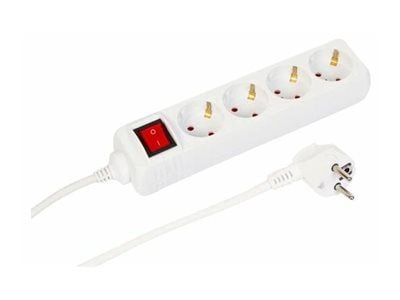 MicroConnect - Effektband - av/på-switch - AC 230 V - ingång: Typ F - utgångskontakter: 4 (Typ F) - 3 m sladd - vit