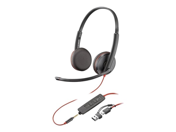 HP Poly Blackwire 3225 - Blackwire 3200 Series - hodesett - on-ear - kablet - 3,5 mm jakk, USB-C - svart - Certified for Skype for Business, Cisco ...