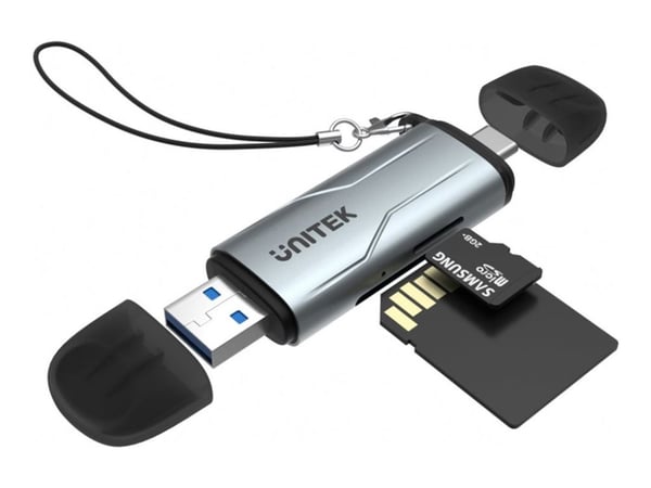 Unitek - Kortleser - 2-i-1 (microSD, microSDHC, microSDXC, SDHC, SD, RS-MMC, SDXC) - USB 3.0/USB-C