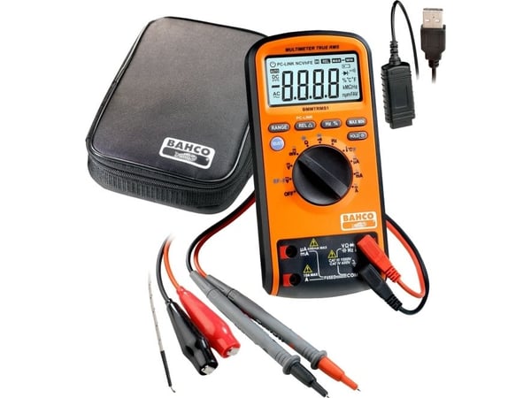 Bahcon digitaalinen AC/DC-mittari enintään 1000 V, luokka 600 V-CATIV ja 1000 V-CATIII; lämpötila: -55C° - + 1000°C; RMS; NCV