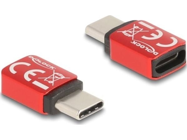 Delock - USB-adapter - USB-C (hann) til USB-C (hunn) - 48 V - 5 A - Data Blocker, USB Power Delivery (240 W) - rød