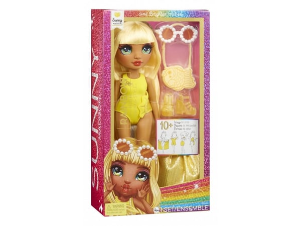 Rainbow High Swim & Style Sunny - Doll with Shimmery Wrap - gul