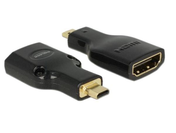 Delock - HDMI-adapter - 19 pin micro HDMI Type D hann til HDMI hunn - svart - 4K-støtte