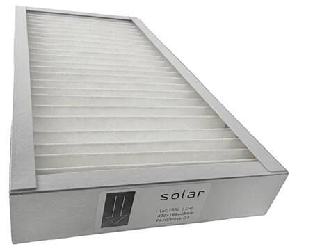 Panelfilter, filterklasse G4 til Dantherm HCV4xx i papramme, 1 stk. ISO C75%. Mål 400x199x48 mm. Der anvendes 2 stk. pr. anlæg.