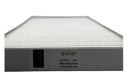 Panelfilter, filterklasse G4 til Dantherm RCV320 i papramme, 1 stk. ISO C75%. Mål 466x190x25 mm. Der anvendes 2 stk. pr. anlæg.