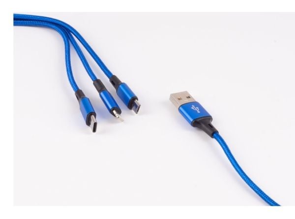 shiverpeaks ®-BASIC-S--USB 3in1 Ladekabel A Plugg til USB Micro B + USB Typ C + 8-pinners plugg, blå, 1,2m (BS14-50071)
